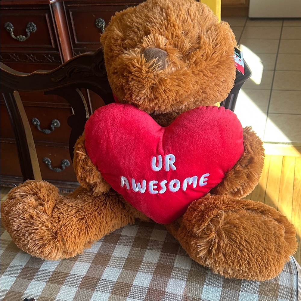 NWT Smart Living Brown Bear with Red Heart Pillow